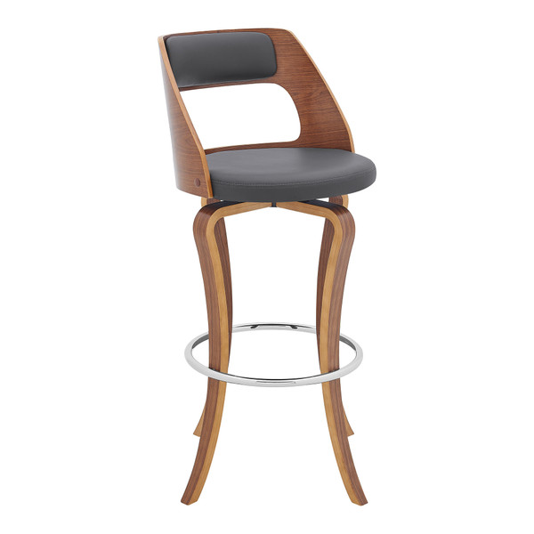 29" Gray And Brown Faux Leather Swivel Bar Height Bar Chair N270-476793