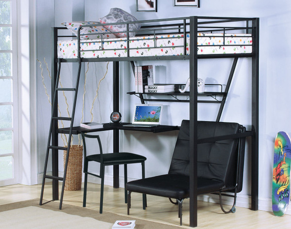 75" Black Faux Leather Tufted Convertible Chair N270-285608