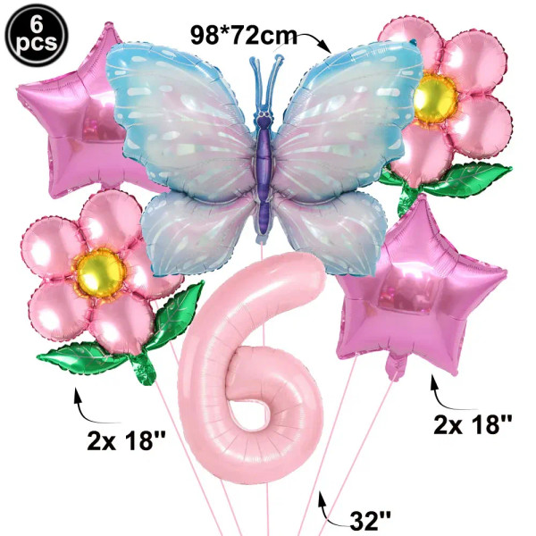 Color: SKY BLUE - Butterfly Balloon Set 32/40inch Number Balloon Princess Garden Decoration Girl Fa F640-12000038984627870