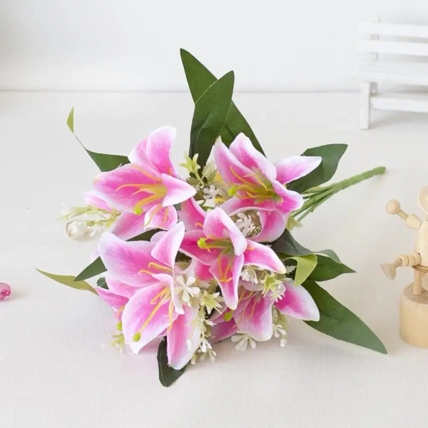 Color: Red - 1Pc Artificial Lilies Flower No Withering Non-fading Single Branch Multi-fork Artistic F640-12000031871599066