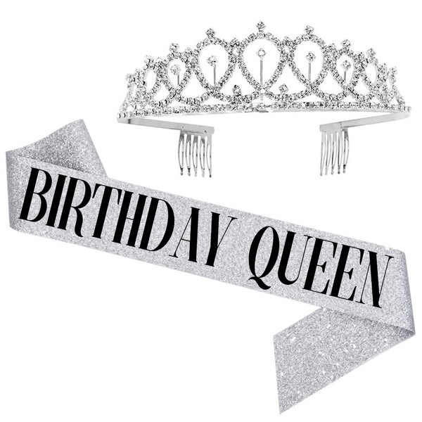 Size: 4combination - Birthday Party Shoulder Strap Set Birthday Girl Etiquette Belt Crown Rose Gold Q119-CJZS117117910JQ