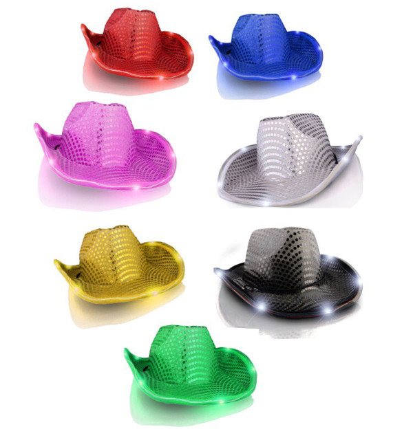 Assorted LED Sequin Cowboy Hat No Stitching Pack of 12 A706-LEDSCHWSP-12