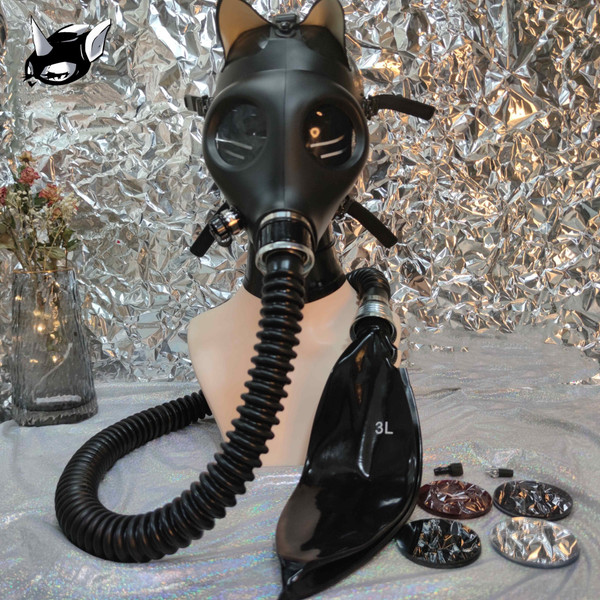 Color: Black3L - Latex Gas Mask Choking Set Breathing Bag Q119-CJJH169928402BY