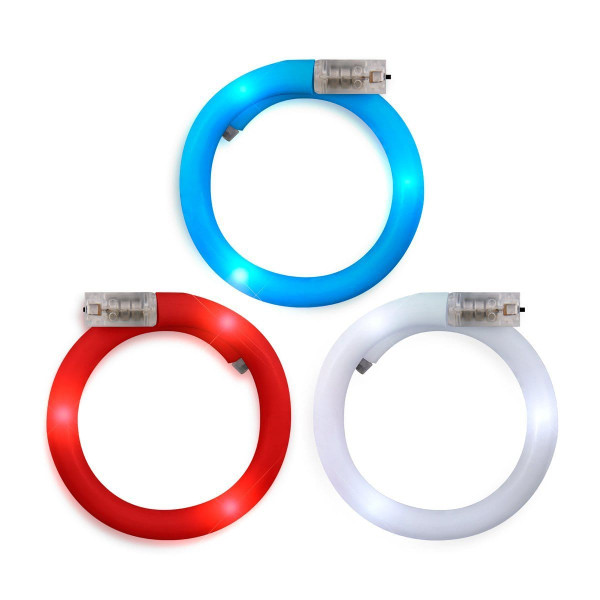 Adjustable Assorted Light Up Red White Blue Patriotic Tube Bracelets for 4th of July  Pack of 25 A706-RWBPTB-4thJ