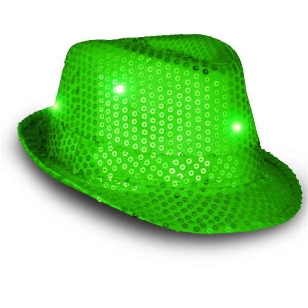 LED Flashing Fedora Hat with Green Sequins A706-3995200