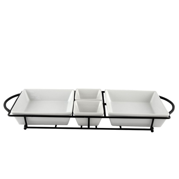 Gibson Gracious Dining 5 Piece Serving Set With Metal Rack in White Porcelain D970-92707.05
