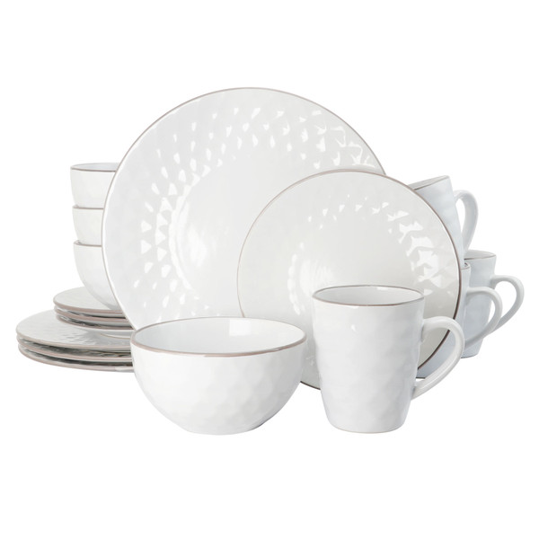 Elama's Luxurious Medici Pearl 16 Piece Dinnerware Set in Slate and Stone Pearl with Setting for 4 D970-EL-MEDICIPEARL