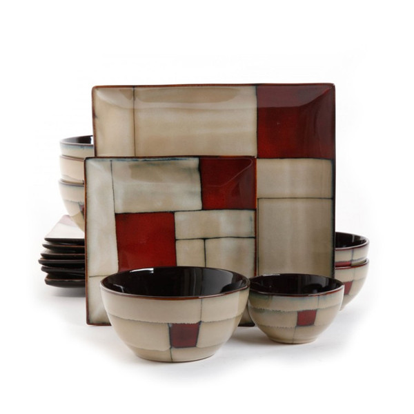 Gibson Elite Azeal 16 Piece Double Bowl Dinnerware Set in Taupe D970-92703.16