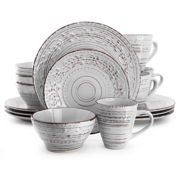Elama Malibu Calcite 16-Piece Dinnerware Set in Light Gray D970-ELM-MALIBU-CALCITE