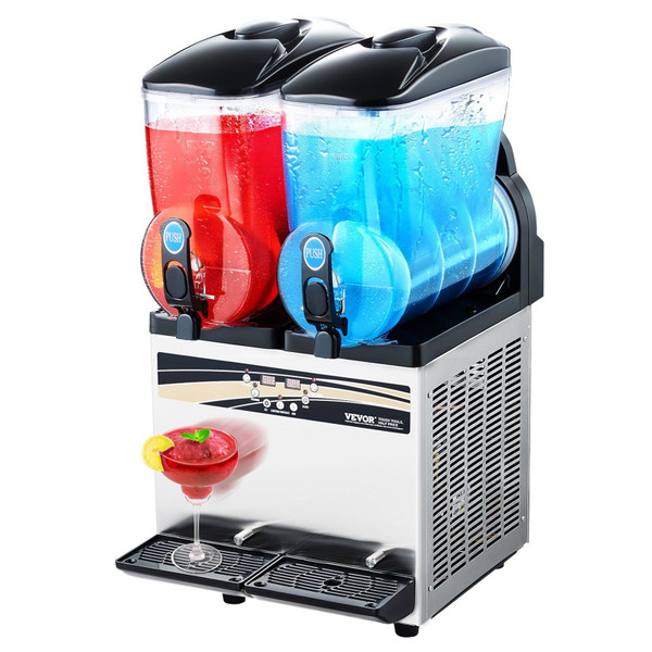 Commercial Frozen Drink Maker, 15Lx2 Double Tank Slushy Machine, 120 Cups Stainless Steel Margarita E415-CGXXRJX215LSN1G19V1