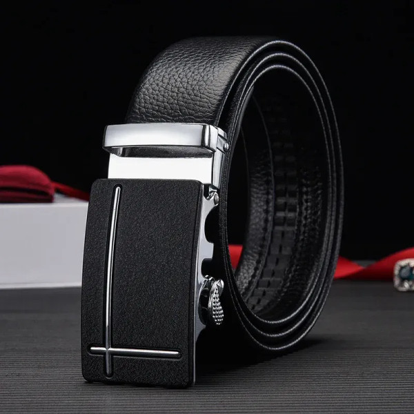 Color: green, Belt Length: 110cm - Man PU Leather Belt High Quality Men Business Belt Golden Automa F640-12000038137868190