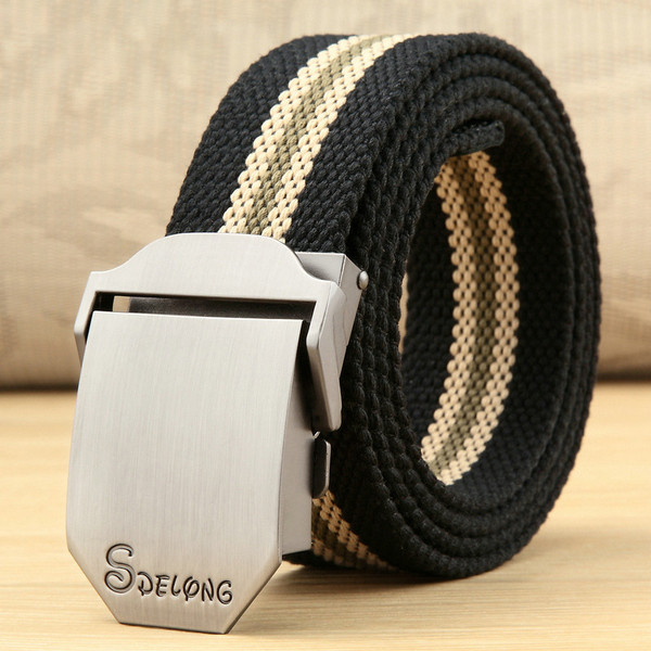 Style: 3.5CM, Color: Black strips-140CM, Size:  - Men's canvas belt Q119-CJNSFJPD00297-3.5CM-Black strips-140CM