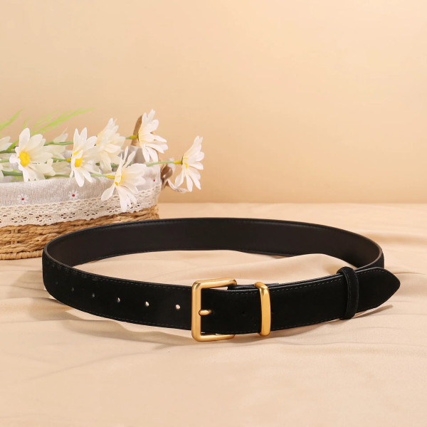 Color: black, Belt Length: 100cm, Ships From: CHINA - Women Luxury Suede Cowhide Belt  3.3cm Wide W F640-12000044348019051