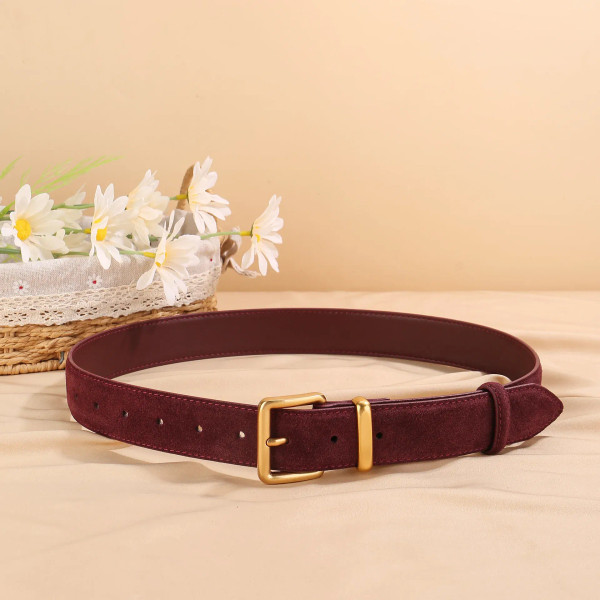 Color: Red, Belt Length: 100cm, Ships From: CHINA - Women Luxury Suede Cowhide Belt  3.3cm Wide Wai F640-12000044348019054