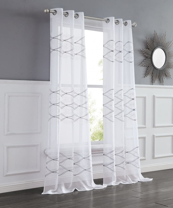 Set of Two 84"  White Wave Embroidered Window Panels N270-473370