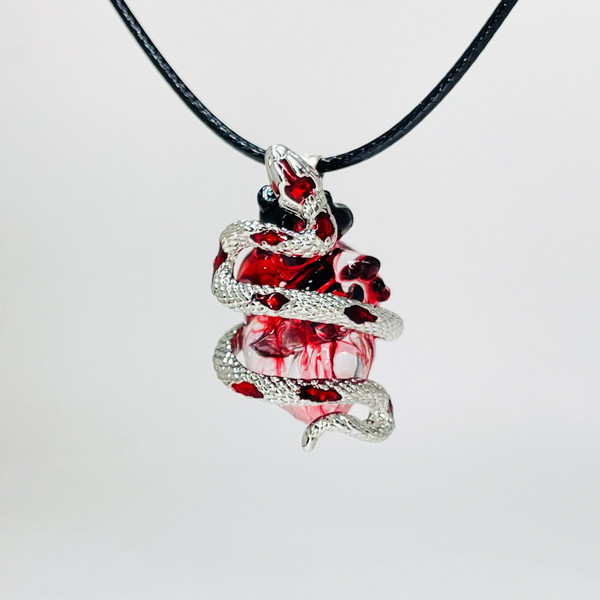 style: Pendant 50cm - Silver Snake Heart Pendant Couple Necklace Q119-CJLX167525301AZ