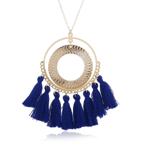 Color: Royal blue, style: A - Exaggerated Fan-Shaped Tassel Necklace Sweater Chain Fashion Small Pe Q119-CJLX104653817QJ