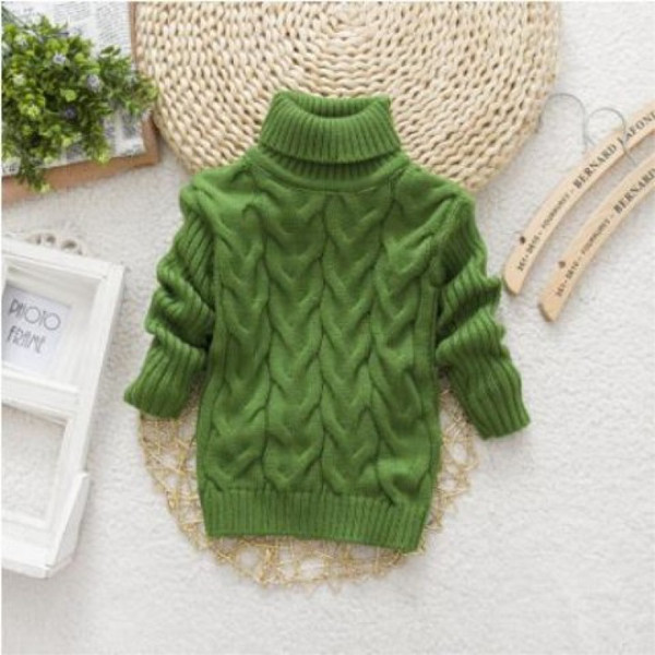 Color: Green, Size: M - Baby Children's Round Neck High Neck Warm Sweater Q119-CJNT120497522VE