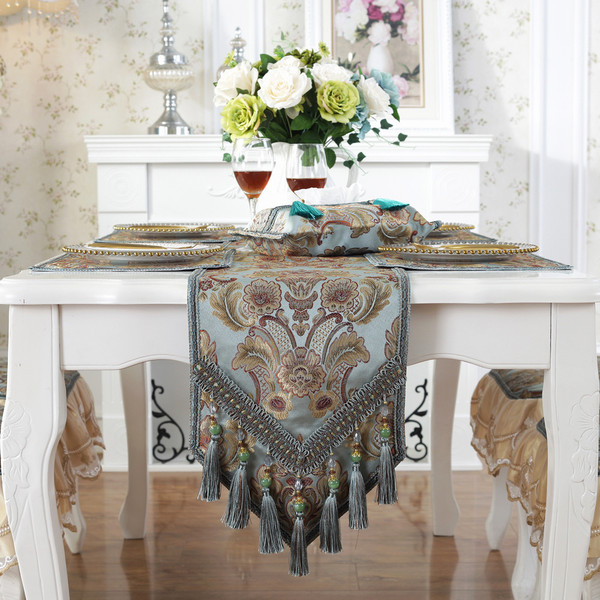 Color: Brown without lace, Size: 296 cm - Retro Blue Coffee Table Cloth Mat Towel Shoe Cabinet Entr Q119-CJJT107576742PK