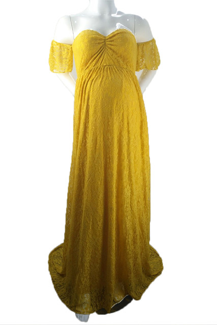 Color: Yellow, Size: L - New Maternity Lace Dress Gowns for Photo Shoot Pregnant Dres Q119-CJLY118364918RI