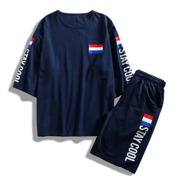 Color: Navy Blue, Size: 4XL - Spring And Summer Thin Men's Plus Fertilizer Plus Casual Sports Suit Q119-CJNT119729250XC