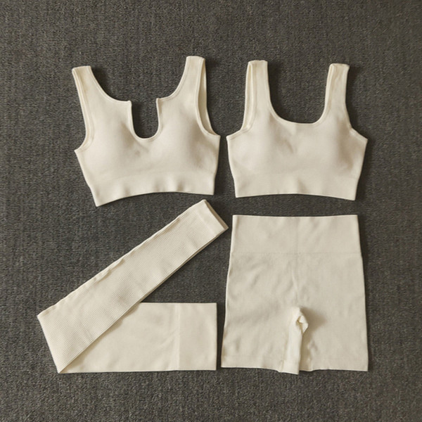 Size: S, Color: Milky White Four Pieces - Popular Seamless Sports Shorts Workout Clothes Cross-bord Q119-CJYD209834510JQ
