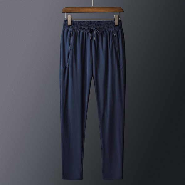 Color: Dark blue flat feet, Size: 3XL - Ice Silk Pants Men's Thin Casual Sports Pants Q119-CJXX121994761IR