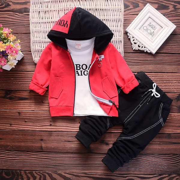 Color: Red, Size: 80cm - One-year-old autumn three-piece suit Q119-CJWJYEYE04463-Red-80cm