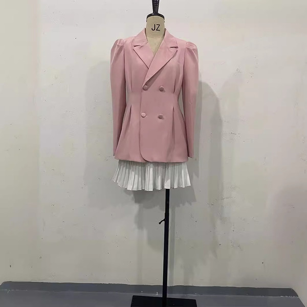 Color: Pink Suit, Size: L - Breasted Puff Sleeve Suit Jacket And Skirt Suit Q119-CJLS209677518RI