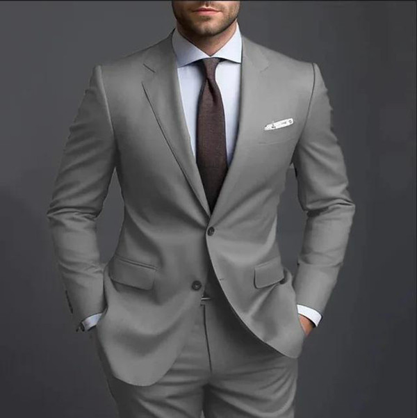 Color: Gray  set, Size: XL - Business Casual Men's Fashion Suit Two-piece Suit Q119-CJXZ241568505EV