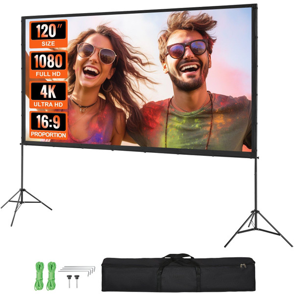 Projector Screen with Stand, 120 inch 16:9 4K 1080 HD Outdoor Movie Screen with Stand, Wrinkle-Free E415-TYPM20ZJSLJ13VYSQV0