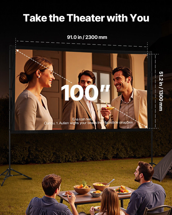 Projector Screen with Stand, 100 Inch 160?° Wide Angle Indoor Outdoor Projection Screen, 16:9 4K HD E415-ZJSTYPMEKLJZTWA9Y001V0