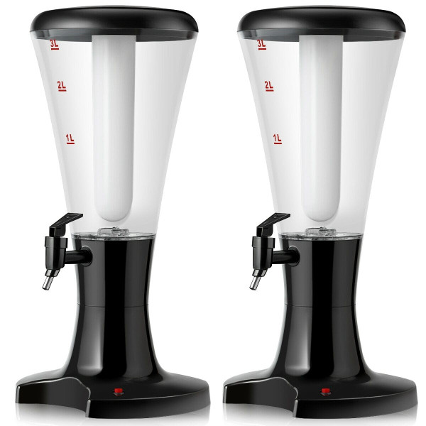Set of 2 3L Draft Beer Tower Dispenser with LED Lights - Color: Black D681-KC25944-2