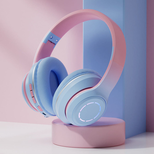 Foldable Bluetooth 5.2 Headphones Gradient Color Design Music Earphone Wireless Gaming Headset blue K484-FQZCO_RGDLCVJ8
