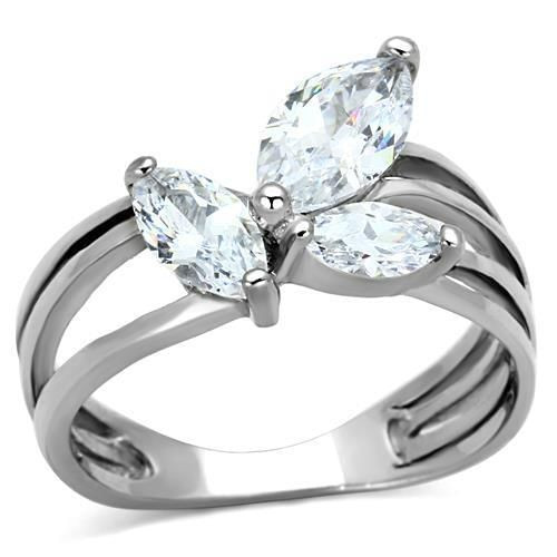 TK1445 - High polished (no plating) Stainless Steel Ring with AAA Grade CZ  in Clear A874-TK1445