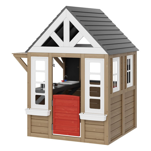 Outdoor Wooden Playhouse Kids Garden Games Cottage with Door Window Sink E415-XWJCMCDH0000ICF0VV0