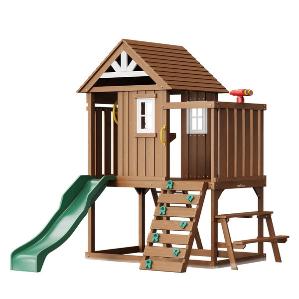 Outdoor Wooden Playhouse Kids Garden Game Cottage with Slide Ladder Window E415-XWJCMCCDH000Q5QD9V0