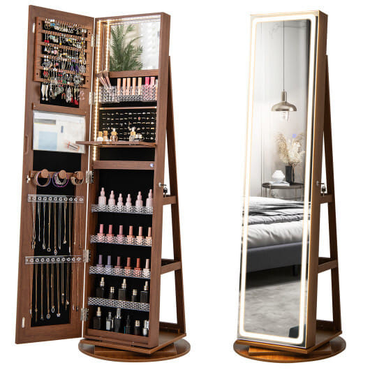 Standing Jewelry Cabinet with Adjustable LED Lights-Brown - Color: Brown D681-JV11246US-BN