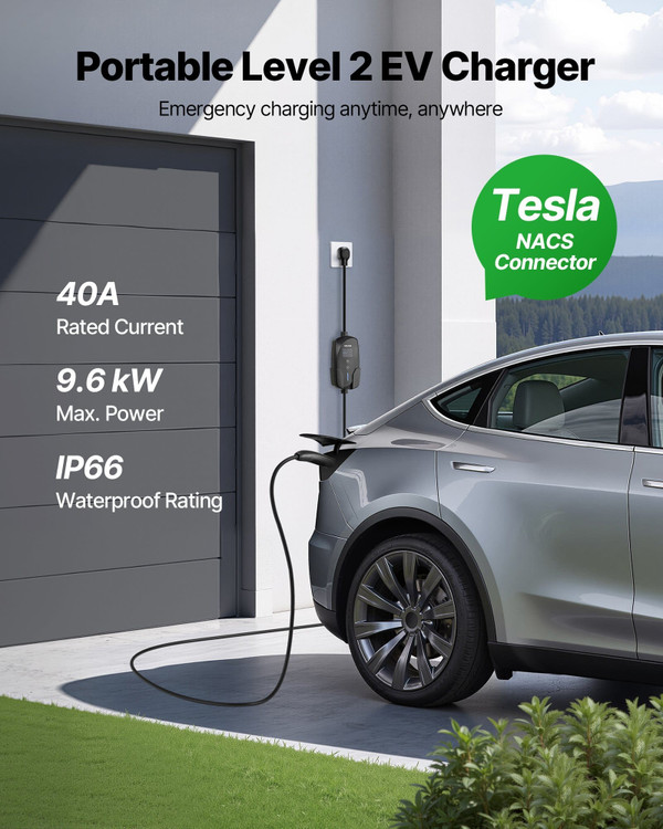 Level 2 Tesla Charger, 40 Amp Adjustable Current, 240V Portable Home Electric Car EV Charger with 2 E415-MGBXCDQPM40AZ7TUX001V5