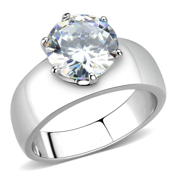 TK52004 - High polished (no plating) Stainless Steel Ring with AAA Grade CZ  in Clear A874-TK52004