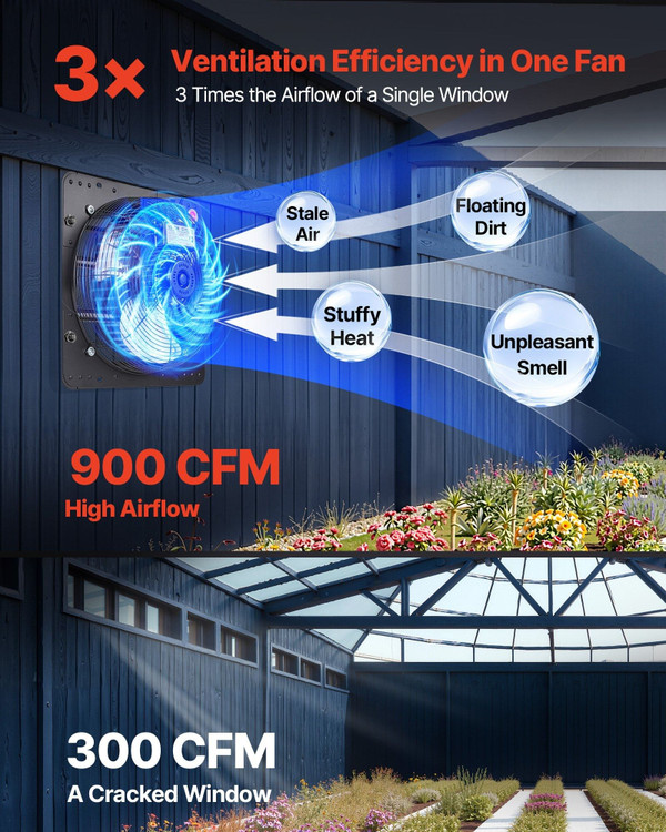 10 inch Shutter Exhaust Fan, Wall Mounted Attic Vent Fan with Variable Speed Controller, 900 CFM, A E415-BYCSPQSACDJSMDKHS001V1