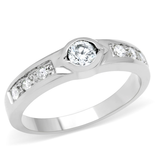 TK200 - High polished (no plating) Stainless Steel Ring with AAA Grade CZ  in Clear A874-TK200