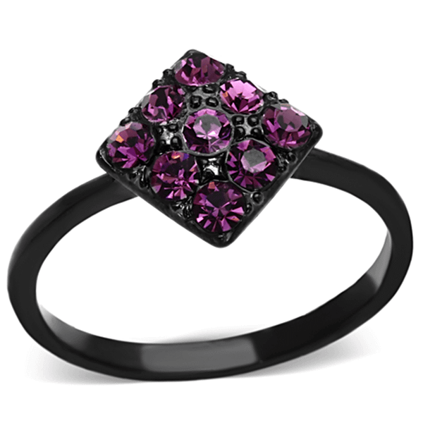TK1301 - IP Black(Ion Plating) Stainless Steel Ring with Top Grade Crystal  in Amethyst A874-TK1301