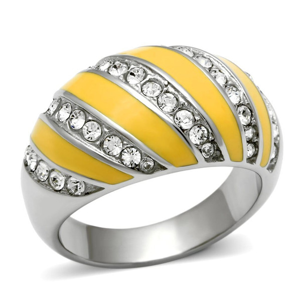 TK506 - High polished (no plating) Stainless Steel Ring with Top Grade Crystal  in Clear A874-TK506