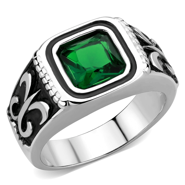 TK3616 - High polished (no plating) Stainless Steel Ring with Synthetic Synthetic Glass in Emerald A874-TK3616