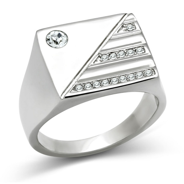 TK319 - High polished (no plating) Stainless Steel Ring with Top Grade Crystal  in Clear A874-TK319