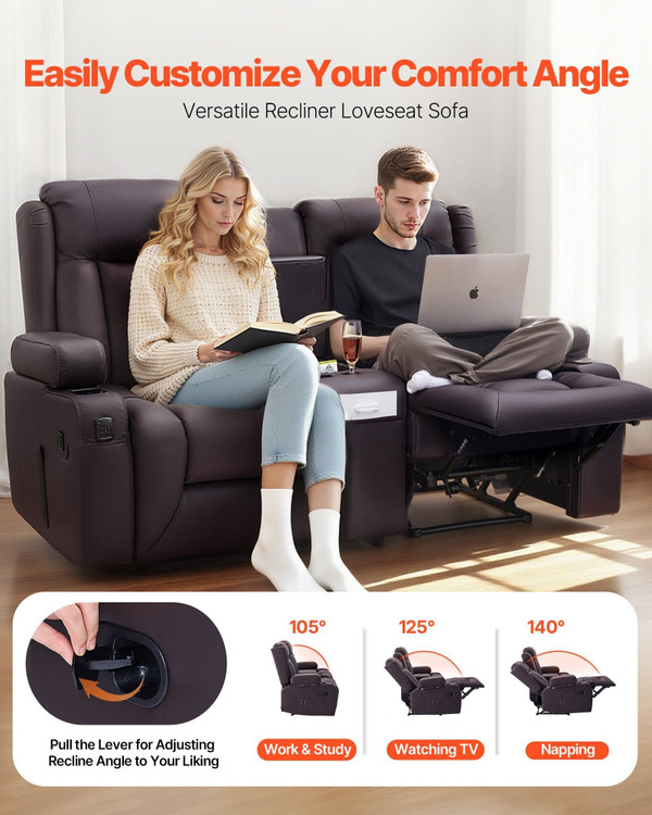 Loveseat Recliner Sofa, Manual Reclining Couch with Center Console, PU Faux Leather Recliner Sofa w E415-DDPYSRSFSDKD2FNYC001V0