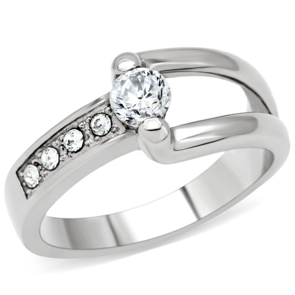 TK190 - High polished (no plating) Stainless Steel Ring with AAA Grade CZ  in Clear A874-TK190