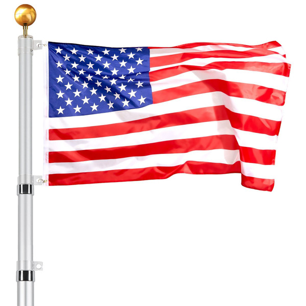 25FT Telescoping Flag pole Kit, Heavy Duty Aluminum Alloy in Ground Flag Poles for Outside, 3 Displ E415-QGTJSSSYS25YOFEYQV0