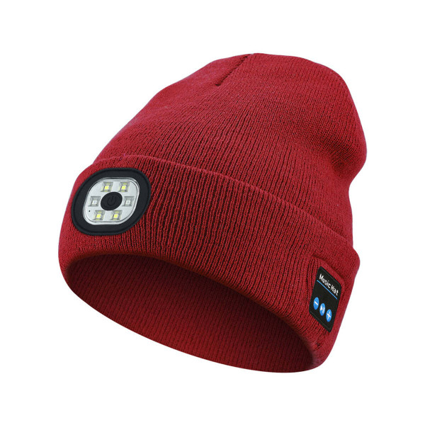 Color: RED - Bright Beanie Multi-functional Hat With LED Light And Bluetooth Headphones K290-52070652346641